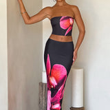 Saia Maxi Allegra - Estampa Floral Preta