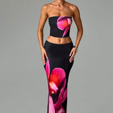 Saia Maxi Allegra - Estampa Floral Preta