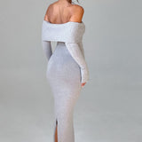 Vestido Maxi Beverley de Tricô - Cinza Claro Mesclado