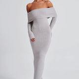 Vestido Maxi Beverley de Tricô - Cinza Claro Mescla