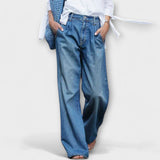 Jeans de alta qualidade com pernas largas