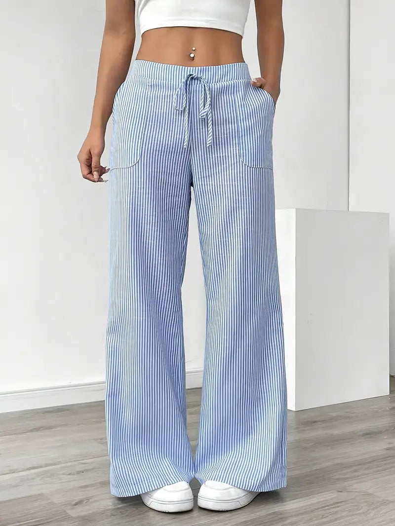 Alina – Calças Listradas Elegantes com Bolsos
