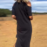 Vestido longo Kiara com ombros descobertos e corte fluido