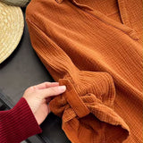 Vestido Manga Longa Liso Colarinho Simples