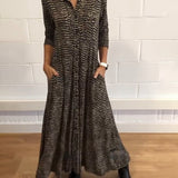 Rute - Vestido longo com bolso e lapela impresso