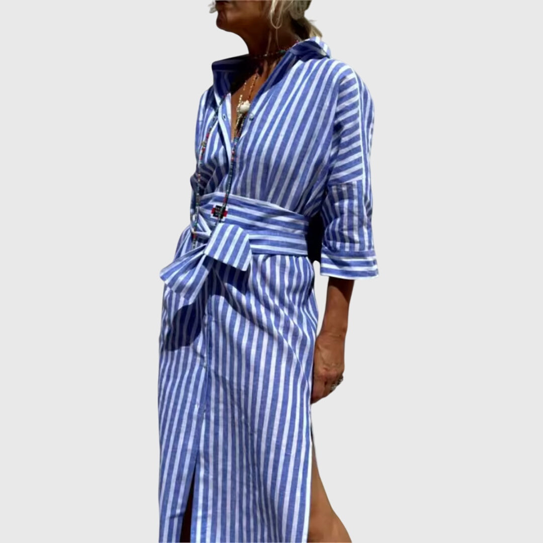 Ellen™ | Vestido Listrado Clássico