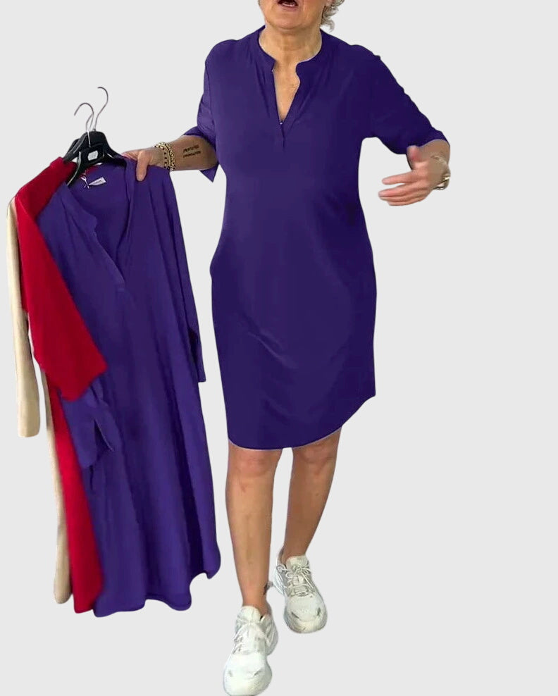 Katherine | Vestido Sólido com Decote em V