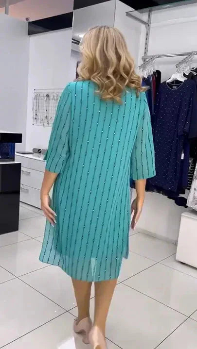 Lara - Vestido Midi de Moda Feminina com Decote Redondo