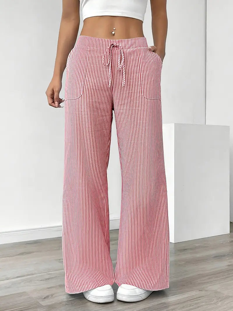 Alina – Calças Listradas Elegantes com Bolsos