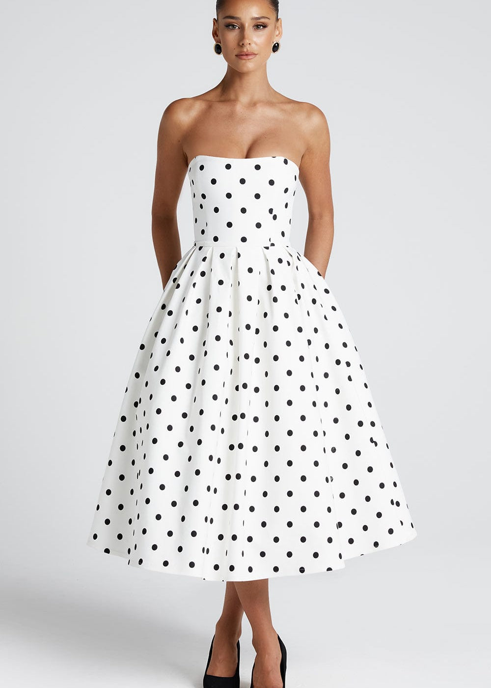 Vestido Midi Edith - Estampa de Poá Preta