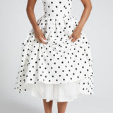 Vestido Midi Edith - Estampa de Poá Preta