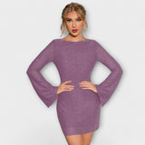 Vestido de Lantejoulas Sem Costas com Mangas Longas