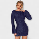 Vestido de Lantejoulas Sem Costas com Mangas Longas