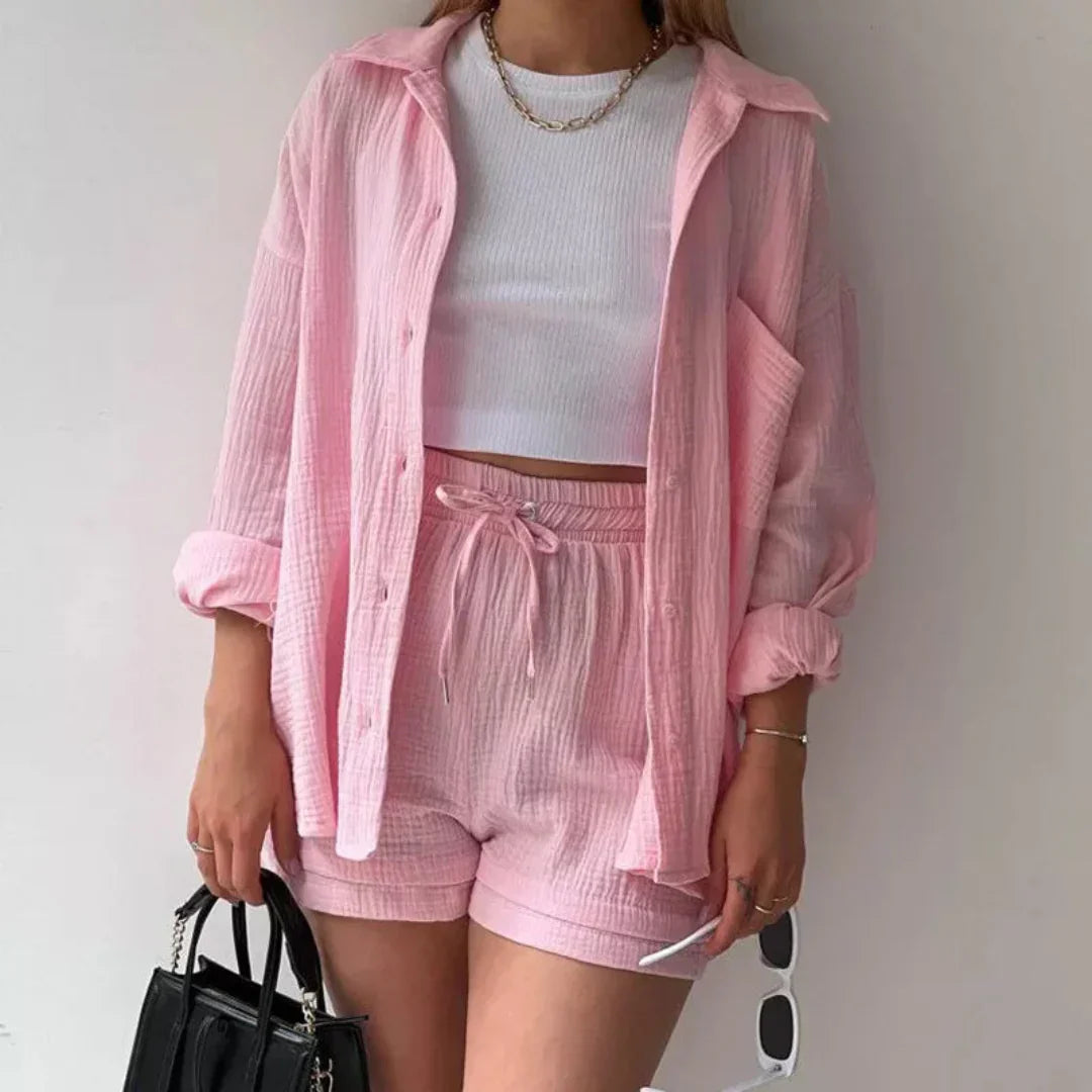 Katelyn - Conjunto de Camisa de Algodão e Shorts