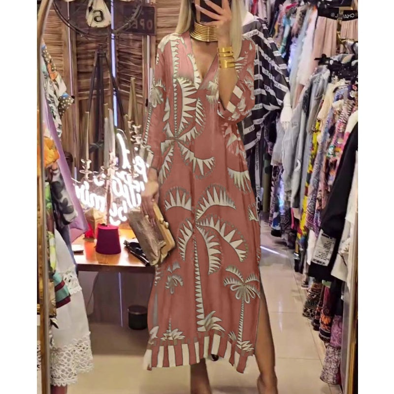 Vestido vintage para mulheres com mangas 3/4 e barra assimétrica