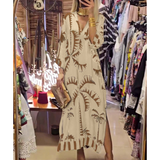 Vestido vintage para mulheres com mangas 3/4 e barra assimétrica