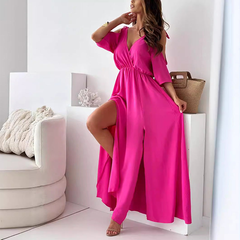 Dalila- Vestido Elegante com Decote em V e Fenda Lateral