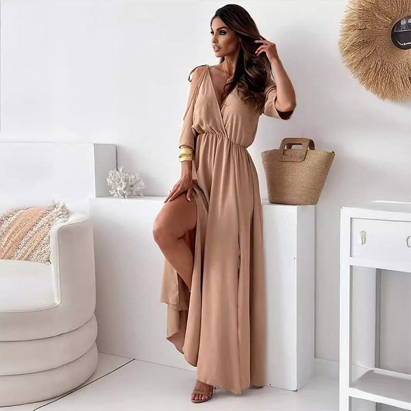 Dalila- Vestido Elegante com Decote em V e Fenda Lateral