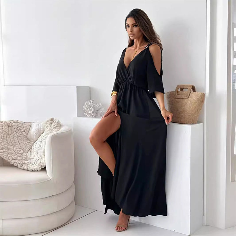 Dalila- Vestido Elegante com Decote em V e Fenda Lateral