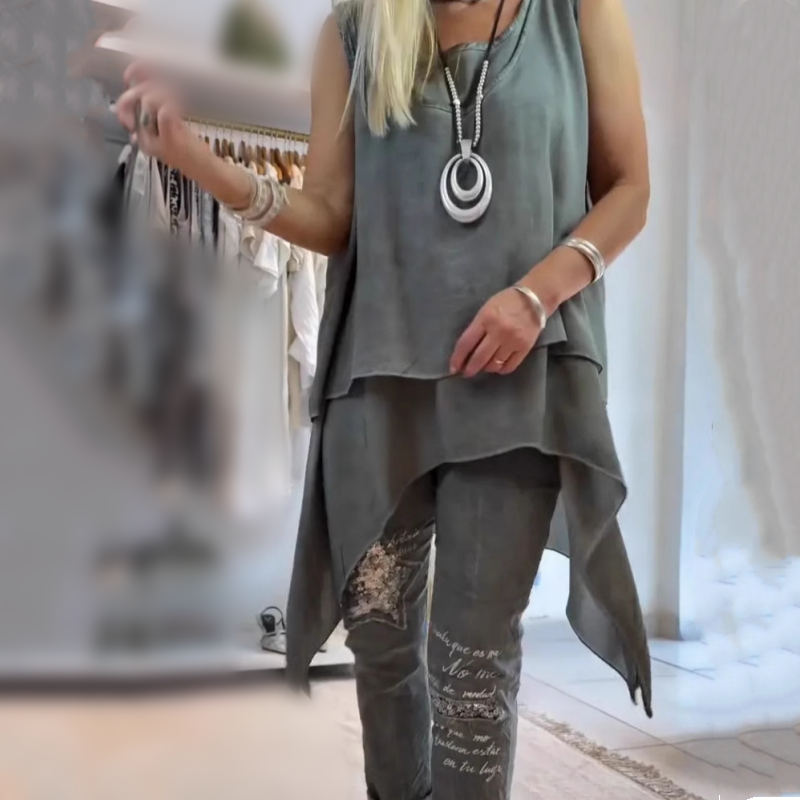 Conjunto feminino de duas peças: blusa + calças