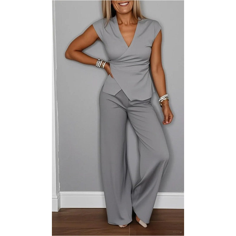 ELISA - Conjunto elegante de blusa com decote em V