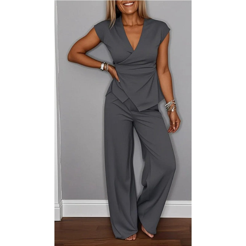ELISA - Conjunto elegante de blusa com decote em V