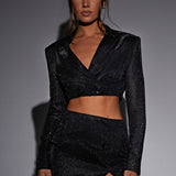 Jaqueta Cropped Stefania - Preto Brilhante