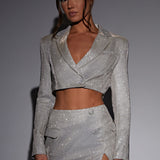 Jaqueta Cropped Stefania - Branco Dourado Brilhante