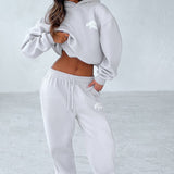 Calças de Moletom - Cinza Claro/Branco