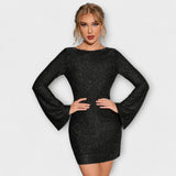 Vestido de Lantejoulas Sem Costas com Mangas Longas